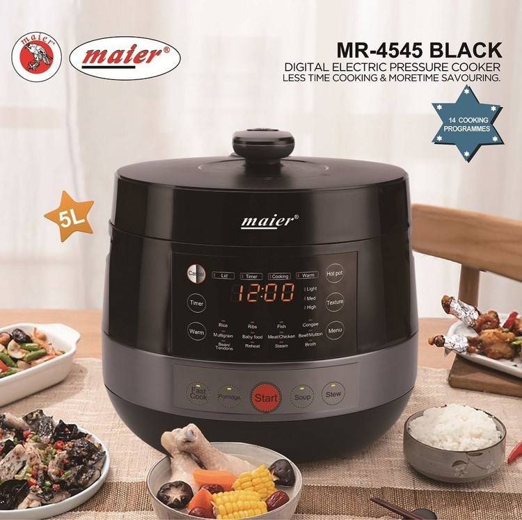 زودپز مولتی کوکر دیجیتال مایر مدل MR-4545 BLACK دارای ظرفیت 5 لیتر 14 برنامه پخت