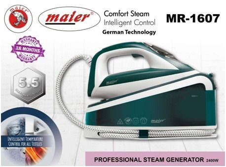 اتو بخار مخزن دار، مدل MR-1607 دارای توان قدرتی 2400 وات رنگ مشکی و سبز