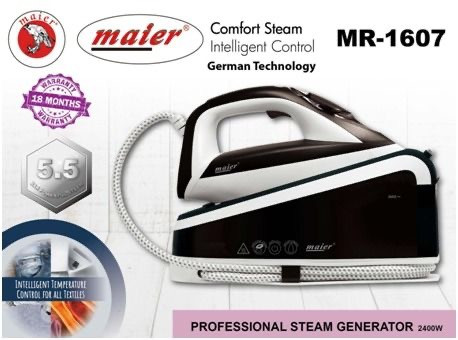 اتو بخار مخزن دار، مدل MR-1607 دارای توان قدرتی 2400 وات رنگ مشکی و سبز